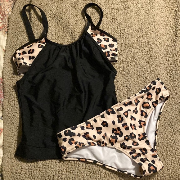 black and leopard tankini